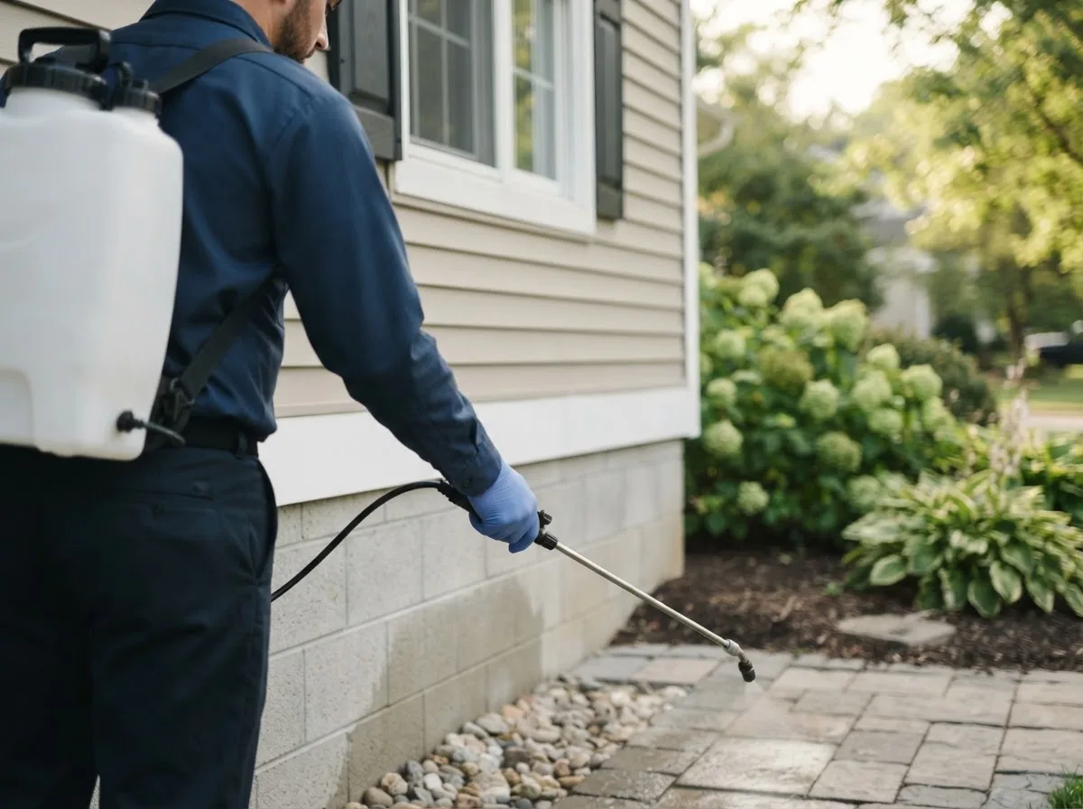 Pest control technician inspecting a home in Wilsonville, OR